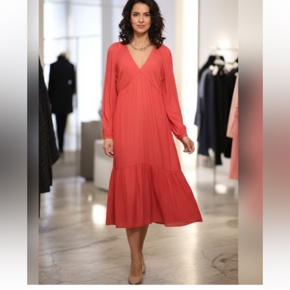 Banana Republic Dresses & Skirts - Banana Republic Vibrant Coral Long Sleeve Dress Size -10